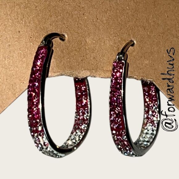 Bundle Sale 3 for $15 | Gradient Rhinestone Hoop Earrings – Pink to White - Picture 6 of 8